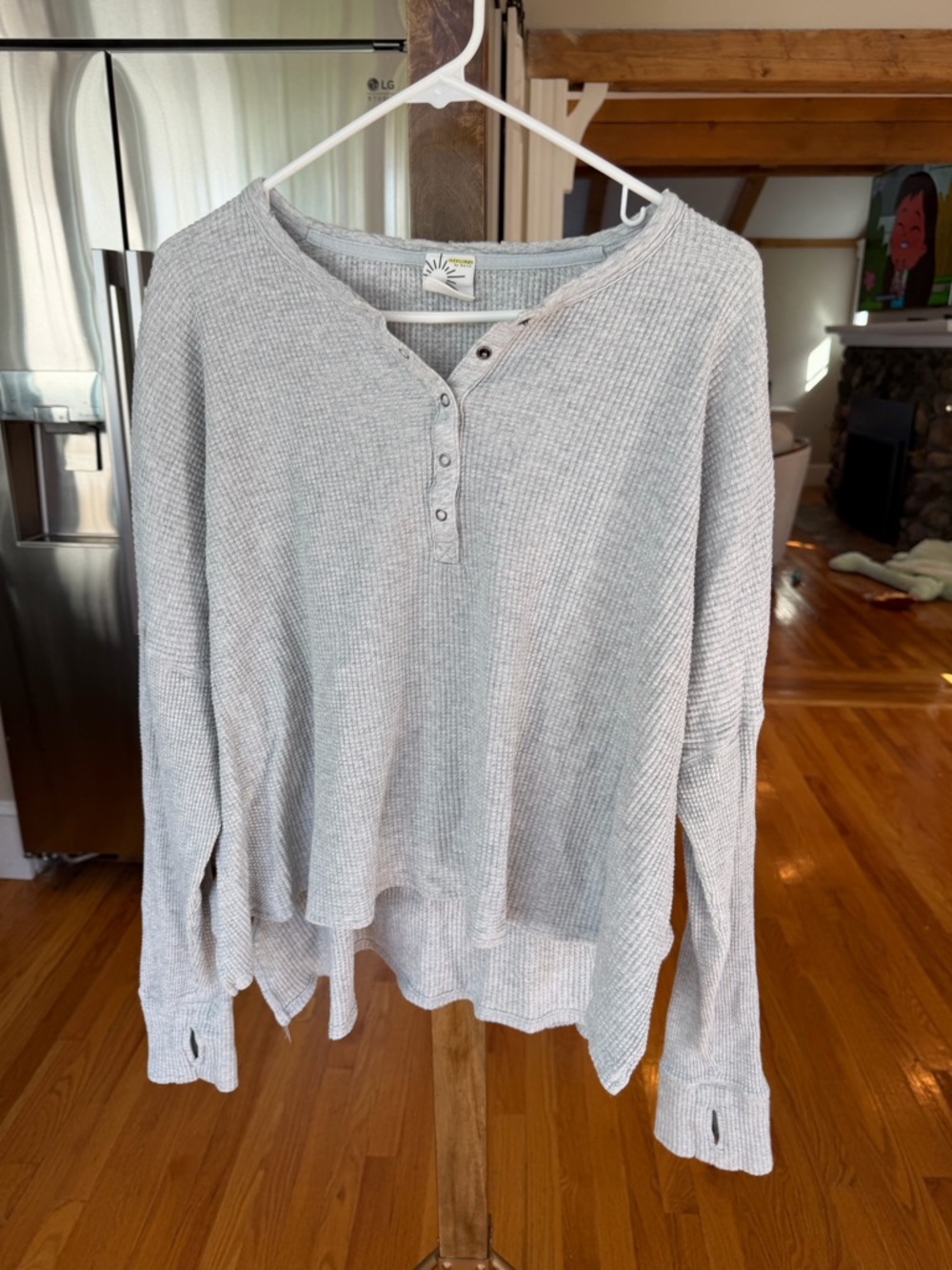 Set of Aerie Offline Waffle Henley Long Sleeves. 1 Gray, 1 Black